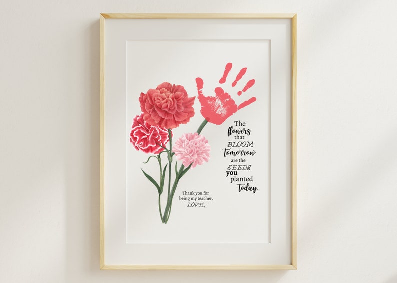 Teacher Appreciation Gift from Student, Printable Teacher Handprint Art Craft, Thank you Gift, Year End Gift, Handprint Carnation Bouquet image 1