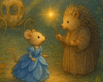 Cinderella Mouse & Hedgehog Fairy Godmother | Whimsical Fairytale Art Print (8x10 PNG Digital Download)