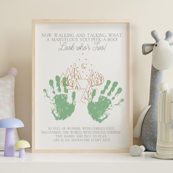 2nd Birthday Handprint Craft, Two Year Old Milestone Craft, PRINTABLE Art for Kids Room, 2nd bday gift, DIGITAL DOWNLOAD