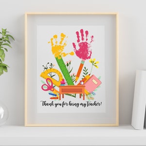 Teacher Appreciation Gift from Student, Printable Teacher Handprint Art Craft, Thank you Gift, Year End Gift, Handprint Bouquet