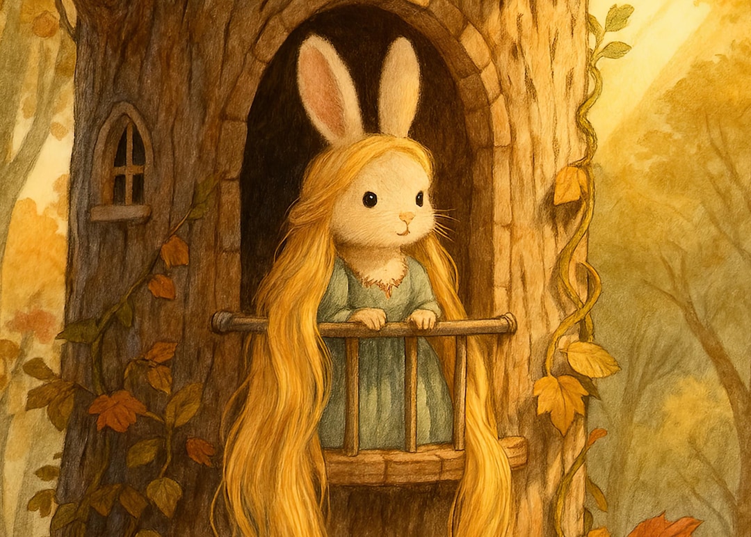 Rapunzel As Rabbit Whimsical Rapunzel Bunny Art Print • Woodland Nursery Wall Decor ...