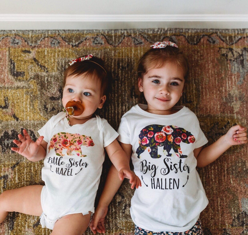 Big Sister Bear /& Baby Bear Onesies /& 2T-5T Toddler Girl Sibling outfit Tshirt
