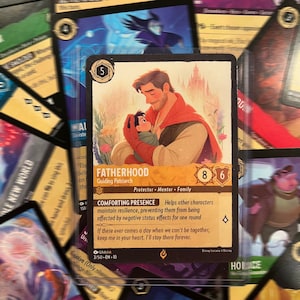 Carte personnalisée de paternité Disney Lorcana - Fête des pères - carte personnalisée pour célébrer les papas avec une carte Lorcana personnalisée