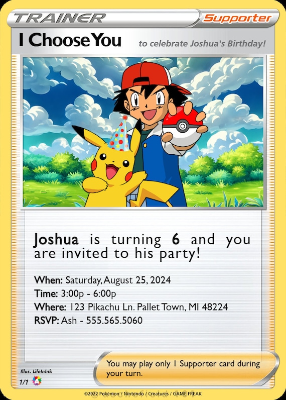 Personalized Pokemon Birthday Invitation Card | Custom Printed, Fan Made  (digital Option) - Etsy