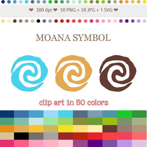 50 Colors Digital MOANA SYMBOL Clipart Moana Sun Symbol Clip Art Rainbow Moana Digital Symbol Shape Scrapbooking Crafting #C003