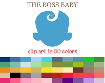 50 Colors Digital THE BOSS BABY Clipart Baby Shower Clipart Baby Face png Cricut svg The Boss Baby sihouette Baby head Instant Download#C040