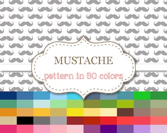 MUSTACHE Digital paper 50 Color Pack Mustaches Digital Papers Scrapbook Printable Party Background Rainbow Mustaches Paper 12"x12"#P169