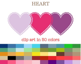 50 Colors Digital HEARTS Clipart Heart Clip Art Digital Heart Instant Download Multicolored Heart Clipart Valentine Clip Art Heart PNG #C057