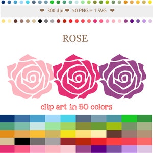50 Colors Digital ROSE Clipart Flower Clipart Floral png Cutting SVG Rose sihouette Rainbow rose graphic design #C041