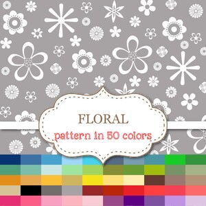 FLORAL Digital paper 50 Color Paper Pack Floral background Printable floral background Rainbow Printable Floral scrapbook paper 12&quot;x12&quot;#P162