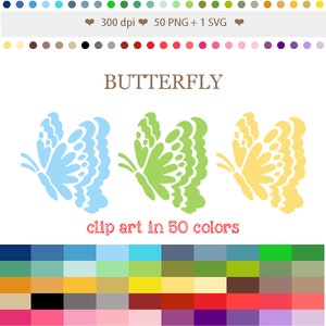 50 Colors Digital BUTTERFLY Clipart Spring Digital illustrations Clip Art Butterfly Cute butterflies PNG clipart Butterfly graphics #C030