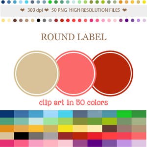 50 Colors Digital ROUND LABEL Frame Clipart Circle Label Frame Digital Frames Round Label Clipart Printable Labels Scrapbook Clip Art #C014
