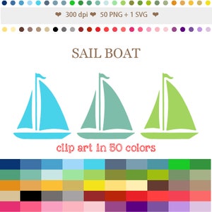 50 Colors Digital SAILBOAT Clipart Nautical Party Clipart Sailboat png Cutting SVG Boat sihouette Marine Style Clipart Sailboat Image #C064
