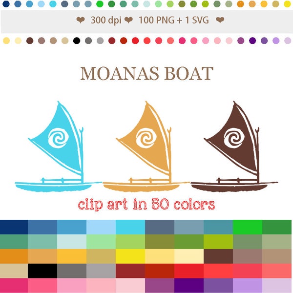 50 Colors Digital MOANAS BOAT Clipart Moanas Boat Clip Art Rainbow Moanas Digital Boat Raft Float Scrapbooking Supplies Crafting #C055