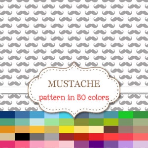 Schnurrbart Digital Papier 50 Farbe Pack Schnurrbärte Digital Papiere Scrapbook Printable Party Hintergrund Regenbogen Schnurrbärte Papier 12 "x 12" #P169