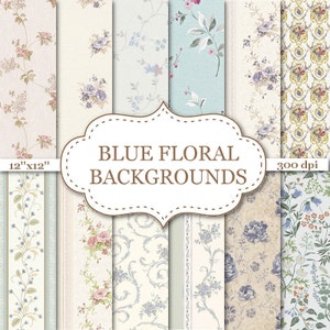 BLAUE Blumen Hintergründe Digital Papier Blumen Digital Papiere Pastellblau Papier kleine Blume Scrapbook Papier 12 "x 12" #P084