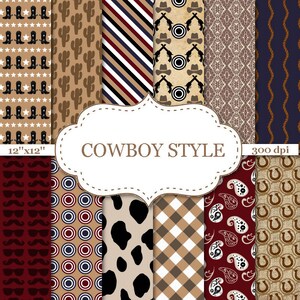 COWBOY STYLE Digital Paper Seamless Pattern Red Blue Brown Paper Rodeo Digital Paper Cowboy party paper Instant Download 12"x12" #P065