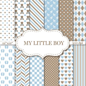 MIO ragazzino digitale carta blu e marrone carta digitale ragazzo sfondi nuovo bambino digitale carta cuore Stripe Polka Dot Bear Patterns #P099