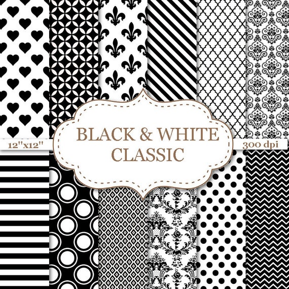 BLACK & WHITE Classic Pattern Digital Paper Printable Black White