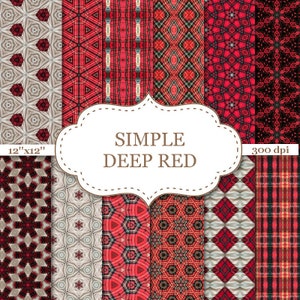 SIMPLE DEEP RED digital paper Red geometric digital paper Seamless Pattern scrapbooking  Christmas Red Textures Instant Download  #P018