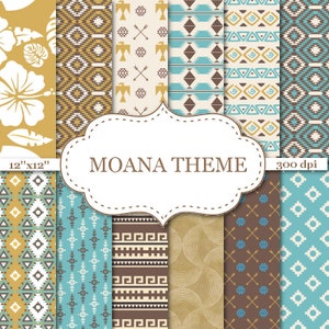 MOANA THEME digital papers Aztec Digital papers Floral scrapbook papers Moana Papers Tribal Digital Paper Instant download 12&quot;x12&quot; #P140