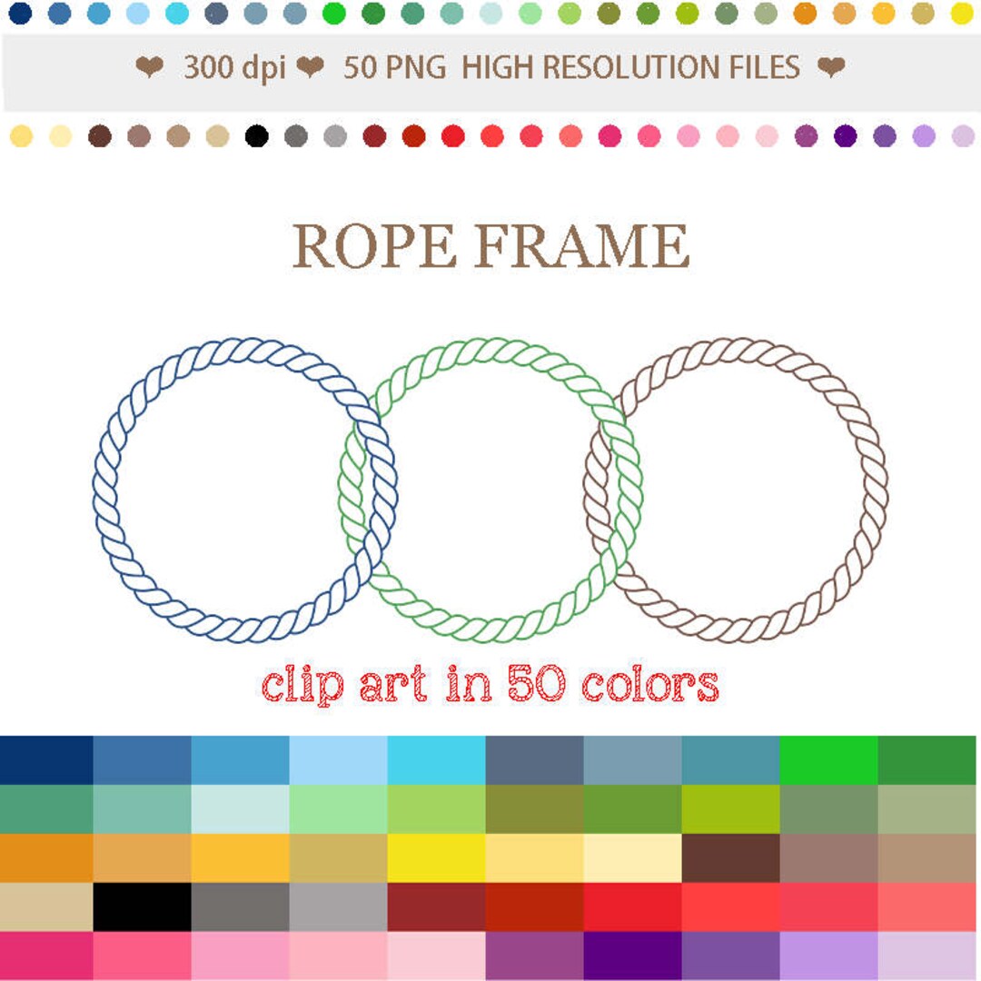 50 Colors Digital ROPE FRAME Clipart Round Nautical Frame Nautical ...