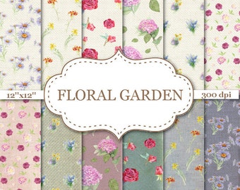 FLORAL GARDEN digital papers Floral Digital papers Floral scrapbook papers Background Floral Digital Paper Instant download 12"x12" #P035