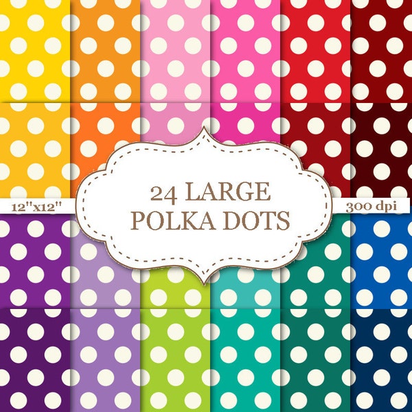 LARGE POLKA DOTS digital paper Rainbow Big Polka Dots Digital Paper Pack Big polka dot Rainbow polka dot scrapbook paper 12"x12" #P059