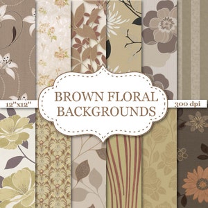 BROWN FLORAL BACKGROUNDS Digital Paper Floral Digital Papers Paste Brown floral paper Big Flower Scrapbook paper 12&quot;x12&quot; #P081