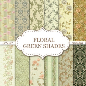 FLORAL GRÜN SHADES Floral Digitalpapier grün Floral Digital Papier Floral Muster Floral Hintergrund grün digitale Papiere 12 "x 12" #P127