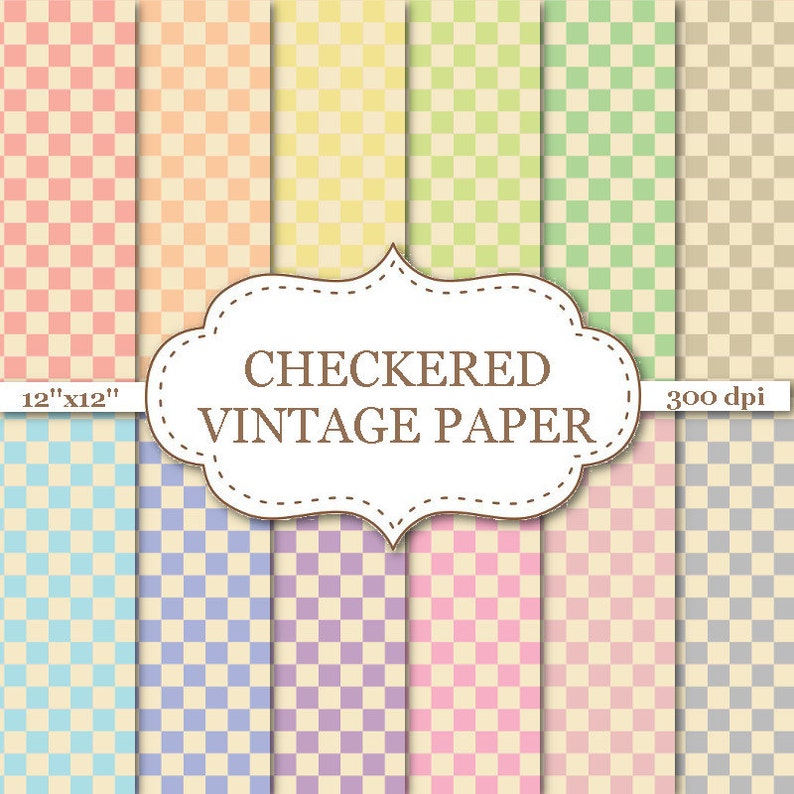Checkered Vintage Digital Paper Checkers Pattern in Pastel Etsy