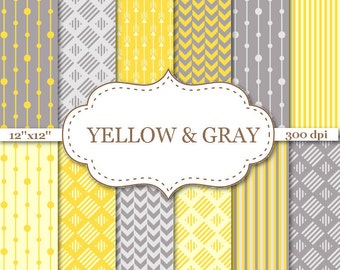 YELOW & GRAY Digital Paper Pack Stripe Paper Arrow Pattern Paper Scrapbook Paper Scrapbooking Yellow paper Instant Download 12"x12"#P119