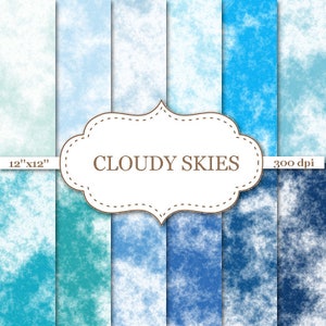 WOLKENLUCHTEN digitale papers wolken Scrapbooking papier Blue Sky Digital Scrapbooking papier Cloud Backgorunds Blue Skies 12 "x 12" #P167