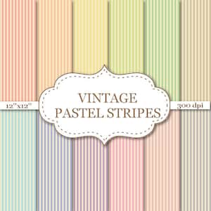 VINTAGE PASTEL STRIPES Digital Paper Stripe pattern in pastel colors Vintage digital papers Vintage background Pastel digital paper #P097