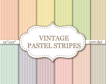 VINTAGE PASTEL STRIPES Digital Paper Stripe pattern in pastel colors Vintage digital papers Vintage background Pastel digital paper #P097