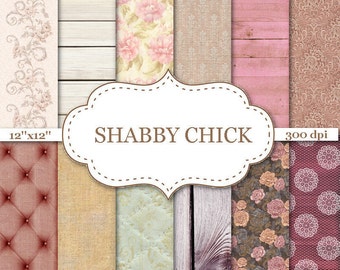 SHABBY CHIC Vintage digital paper Rustic chic paper Rustic wood Capitonel Backdrop Floral Textures Printable Scrapbook Paper 12"x12" #P138