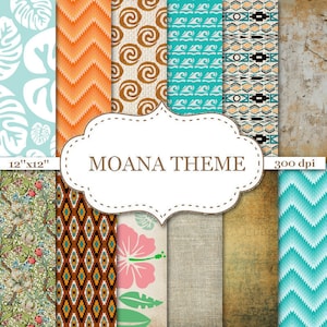 Papéis digitais TEMA MOANA Ombre Chevron Papéis digitais Papéis florais para scrapbook Moana Tribal Papel digital Download instantâneo 12 "x 12" # P137