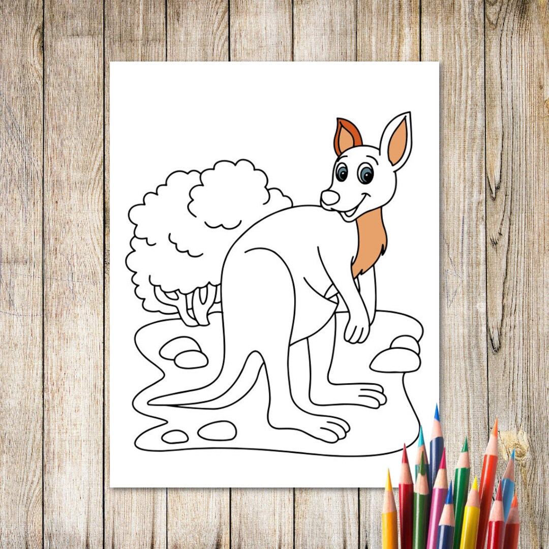 SVG Printable KANGAROO Coloring Page Printable Art for Kids Jungle