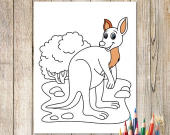 SVG Printable KANGAROO Coloring Page Printable Art for kids Jungle Animal Instant Download Digital File Wall Art #K012