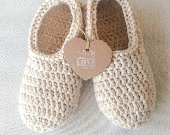 Warm and soft cotton crochet slippers, gift for women, rustic gift