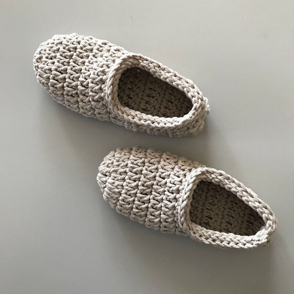 Pantoufles au crochet en coton bio, cadeau pour femme, cadeau rustique, végétalien