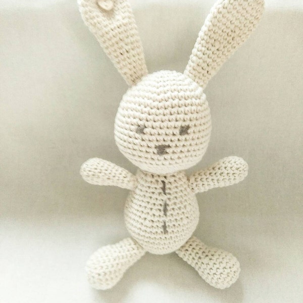 Organic Crochet Bunny Toy, Handmade Cotton Amigurumi, Baby Gift