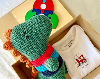 Baby gift box toy, baby box dinosaur toy, organic cotton toy, free shipping