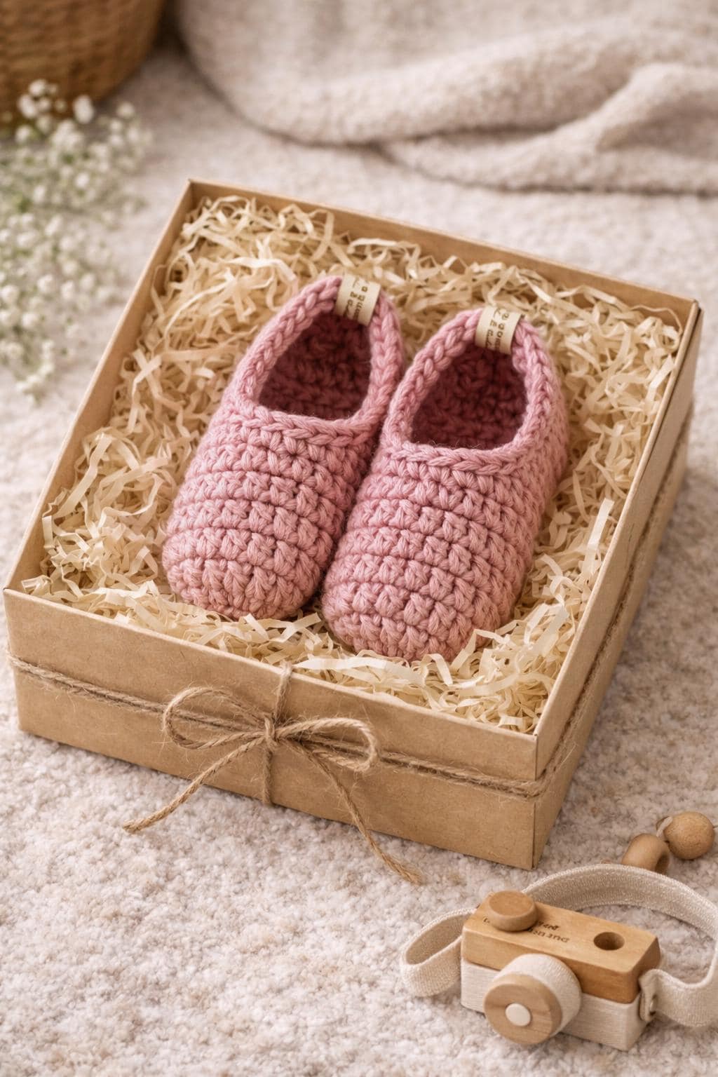 Organic Cotton Crochet Kids Slippers, Soft Pastel Toddler Footwear