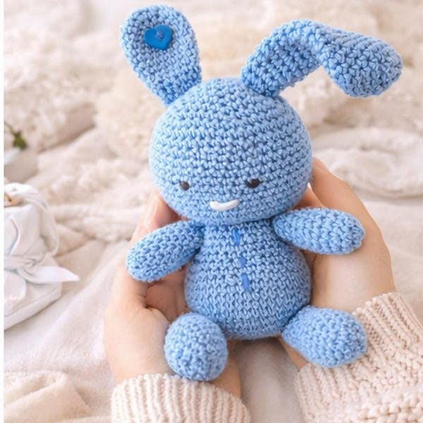 Crochet Bunny, Amigurumi Animal, Blue Baby Gift
