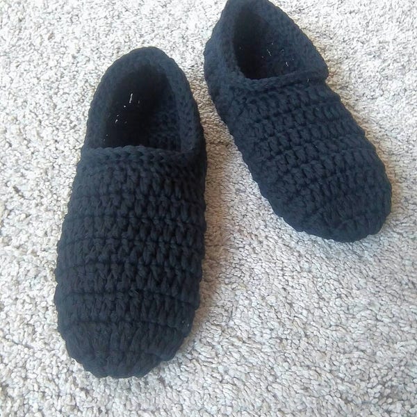 Black slippers, crochet slippers, slippers for men, slippers for women, cotton slippers, organic cotton black slippers