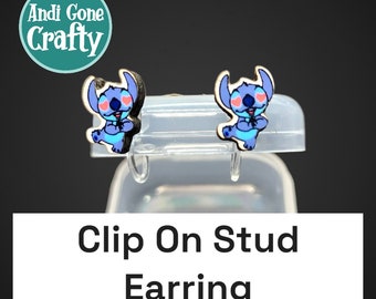 Clip On Earring - Blue Alien Heart Eyes - Character