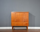 Vintage Midcentury satinwood chest of drawers tallboy. Delivery. Modern Danish retro style.