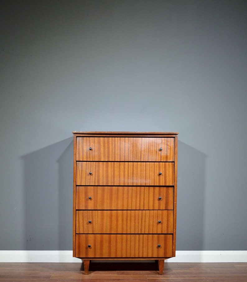 Vintage Midcentury Walnut Chest Of Drawers Tallboy Etsy