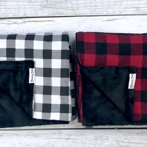 Black and White or Red and Black Buffalo Plaid Flannel Baby Blankets and Matching Drool Bibdanas image 5